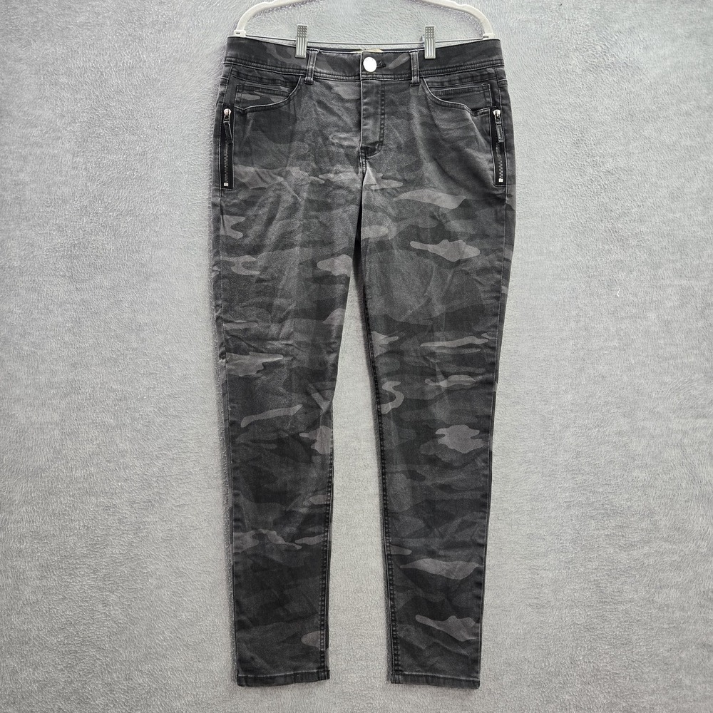 Democracy Women Pants 12 Gray Skinny Camouflage Ab solution Zipper 29" Inseam